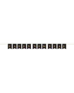 Happy New Year Shaped Ribbon Banner Black and Gold
