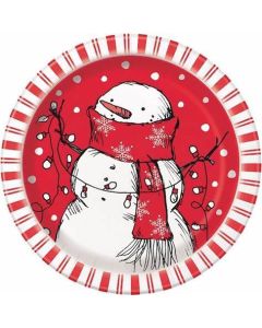 Red Stripes Snowman Paper Dessert Plates