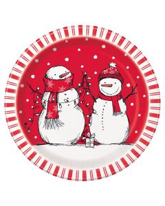 Red Stripes Snowman Paper Luncheon Plates